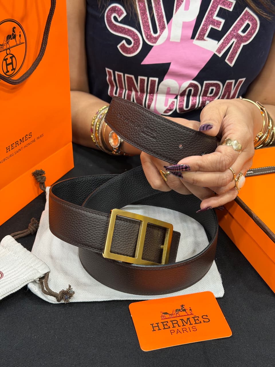 Hermes 1:1 Grade Genuine Leather Men's Belt with Complete Box Packaging