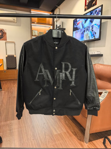 Am-iri High End Real Leather Arms and Logos Varsity Jacket