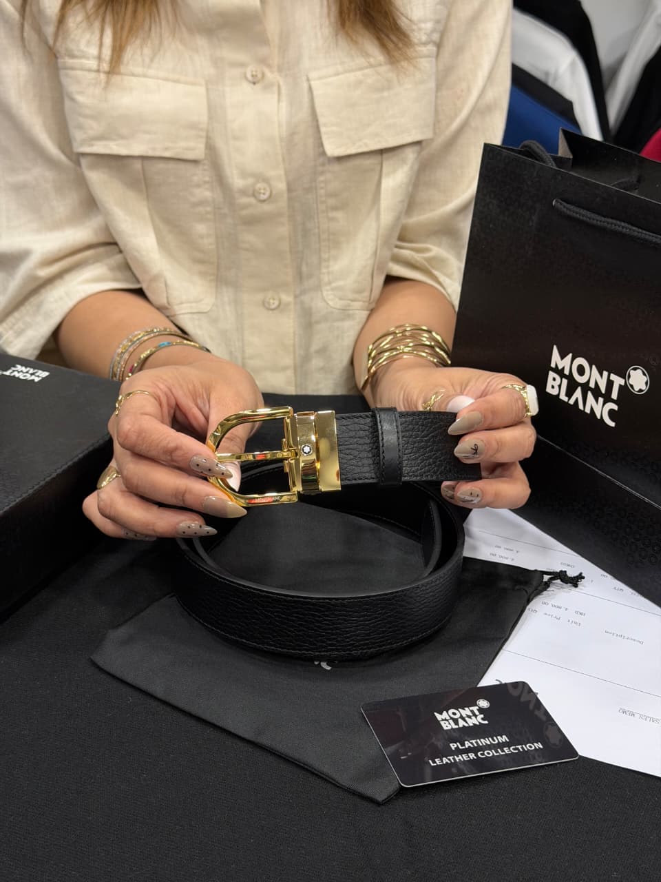 Mont Blanc 1:1 Grade Genuine Leather Women's Belt with Complete Box Packaging