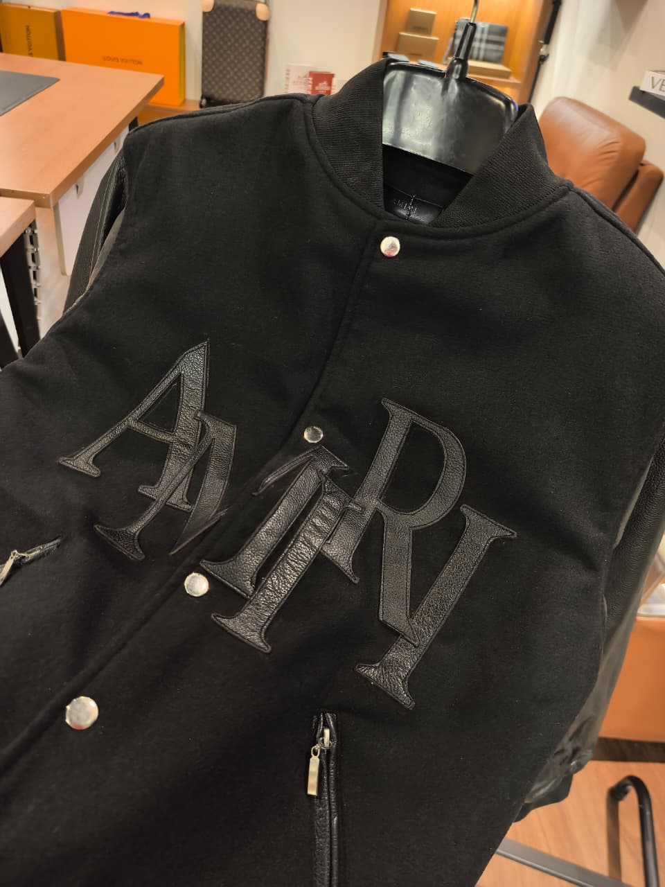 Am-iri High End Real Leather Arms and Logos Varsity Jacket