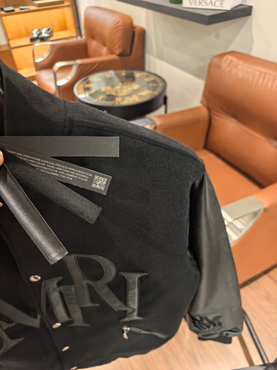 Am-iri High End Real Leather Arms and Logos Varsity Jacket
