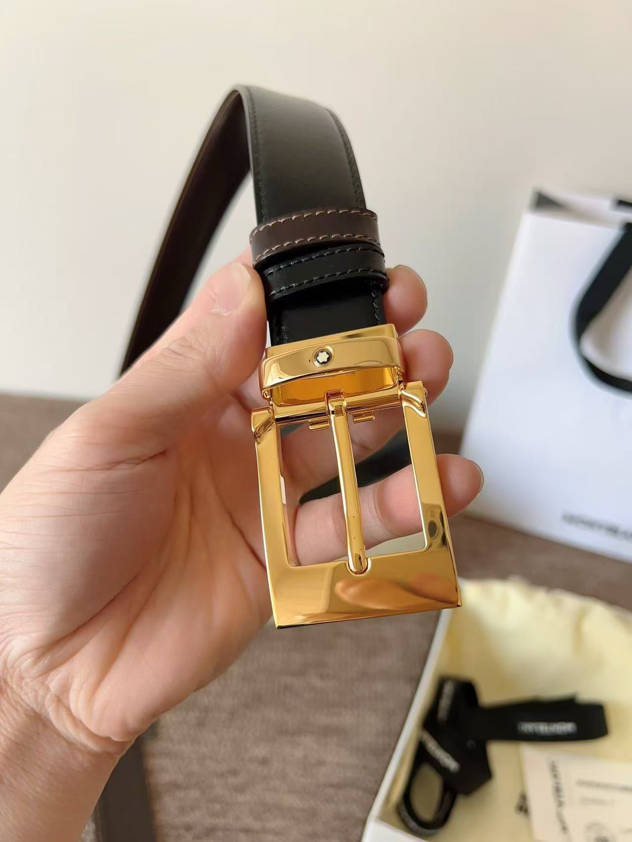 Mont Blanc 1:1 Grade Genuine Leather Belt with Full Packaging