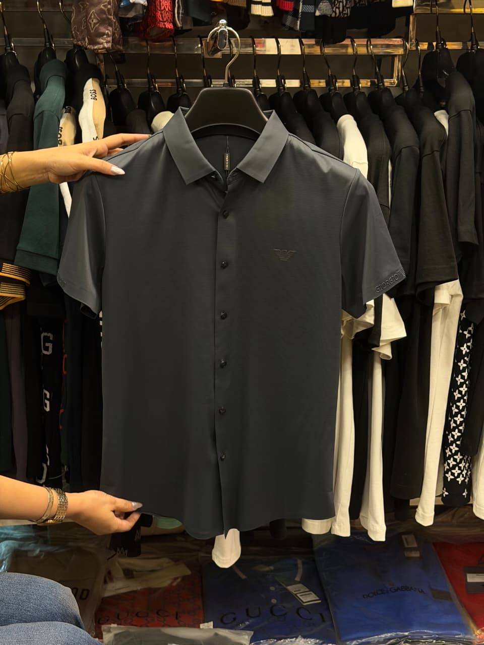 Armani Stretchable Dri Fit Button Half Sleeve Shirt