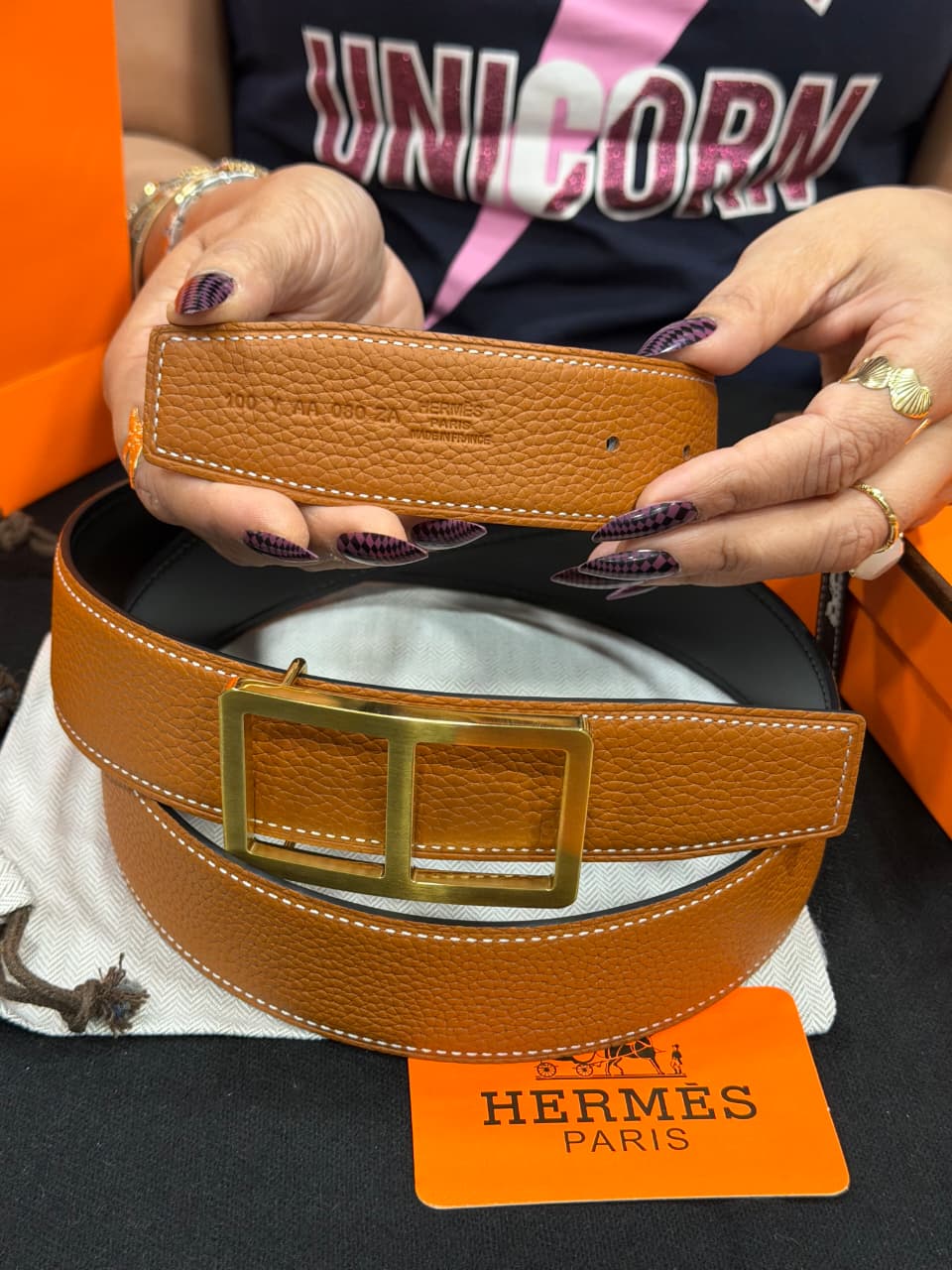 Hermes 1:1 Grade Genuine Leather Men's Belt with Complete Box Packaging