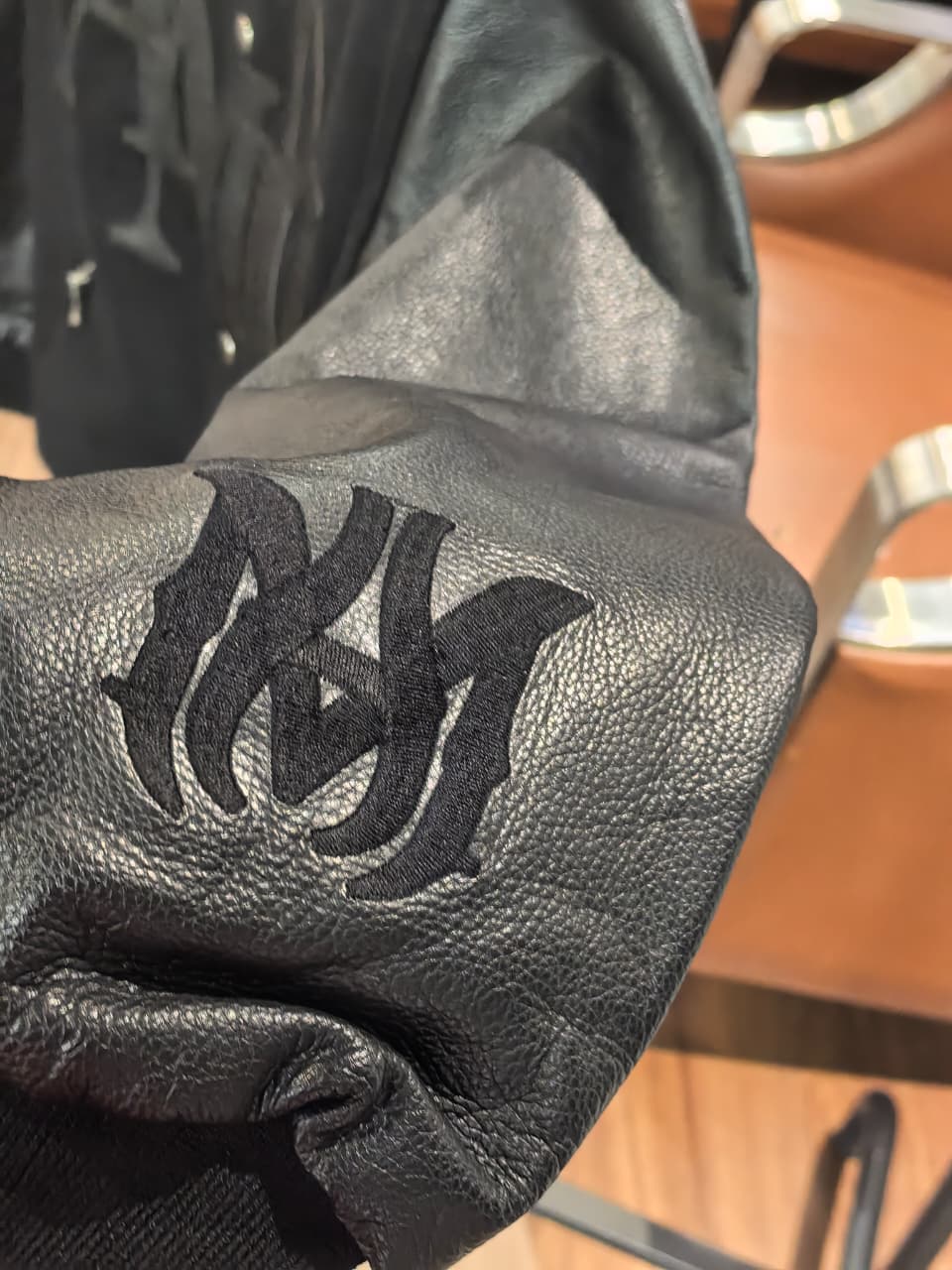 Am-iri High End Real Leather Arms and Logos Varsity Jacket
