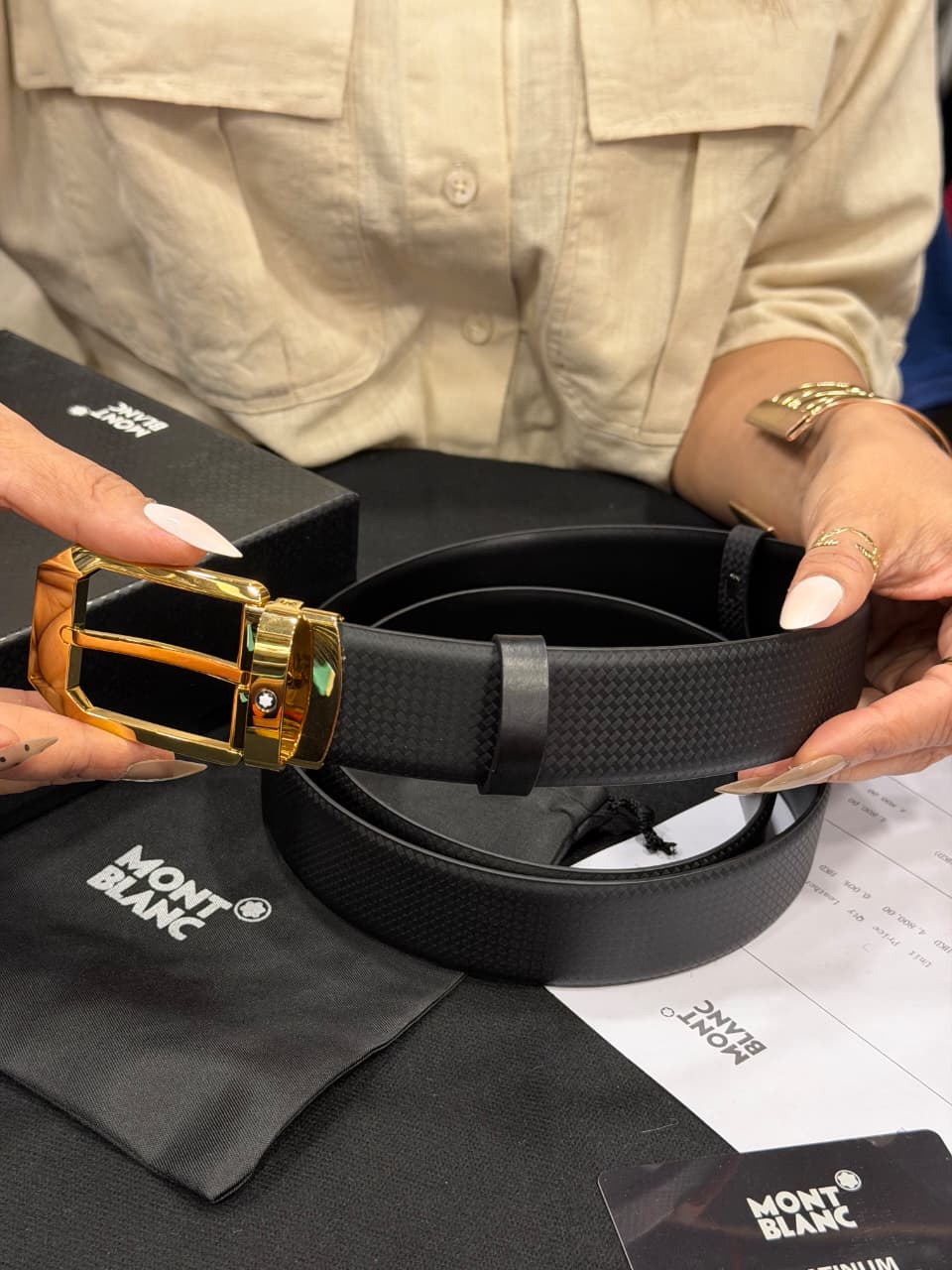 Mont Blanc 1:1 Grade Genuine Leather Women's Belt with Complete Box Packaging